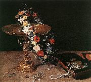 Jan Brueghel Still-Life with Garland of Flowers and Golden Tazza oil on canvas